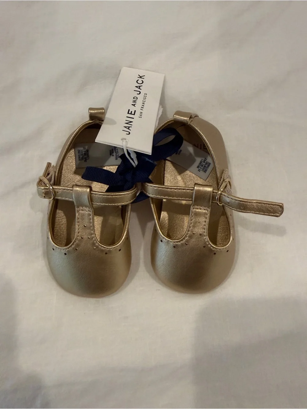 Janie and Jack gold t strap baby shoes NWT sz 6-12m